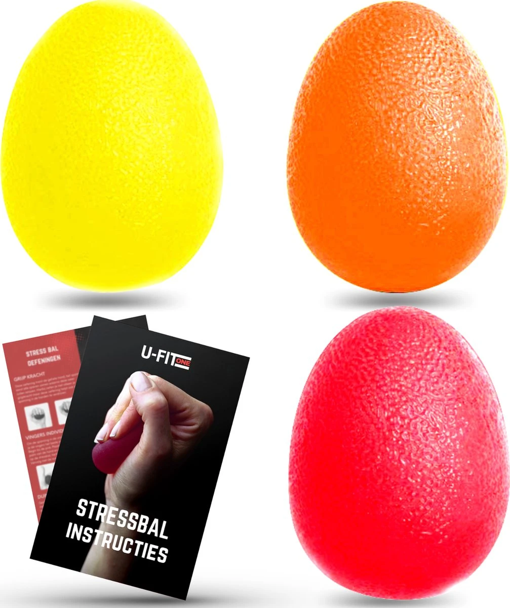 U-Fit One 3 Stuks Stressbal- Stressballen - Fidget - Handtrainer - Handknijper - Knijphalter 1 U-Fit One 3 Stuks Stressbal- Stressballen - Fidget - Handtrainer - Handknijper - Knijphalter
