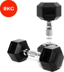 Core Power Hexa Dumbells Set - 2x 8 Kg - Gewichten Met Rubber Coating En Verchroomde Grip - Geschikt Voor Professioneel Gebruik, CrossFit En Thuis Fitness - Verkrijgbaar Van 1 Tm 25 Kg