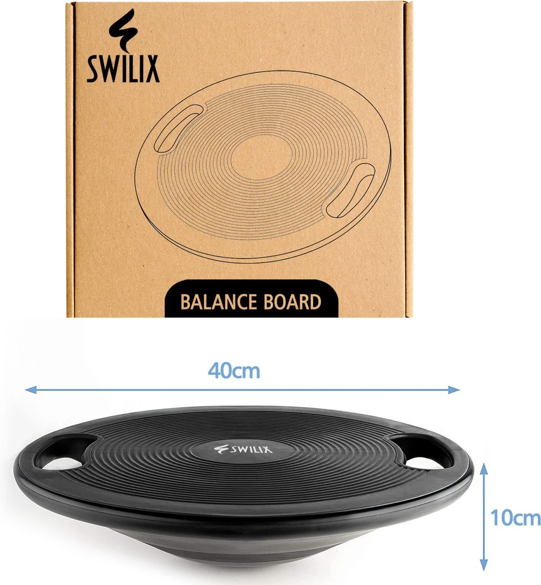 Swilix ® Balance Board - Balansbord Ø40 Cm - Balanstrainer Met 2 Handgrepen - Zwart 3 Swilix ® Balance Board - Balansbord Ø40 Cm - Balanstrainer Met 2 Handgrepen - Zwart - Afbeelding 3