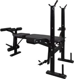 Venom Sports Halterbank – Fitnessbank – Verstelbare Rugleuning – Uiterst Geschikt Voor Gewichten – Incl. Beenhouder – Zachte Handgrepen – PU Kussens – Triangel Structuur – Inklapbaar - Zwart - 182x116x112cm -FitForce Outlet Winkel 1114x1200