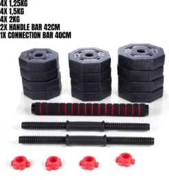 Umbro Halterset - 20 KG - Verstelbare Dumbells En Barbell - Gewichten Van 1.25 KG, 1.5KG En 2KG - Kunststof -FitForce Outlet Winkel 1129x1200