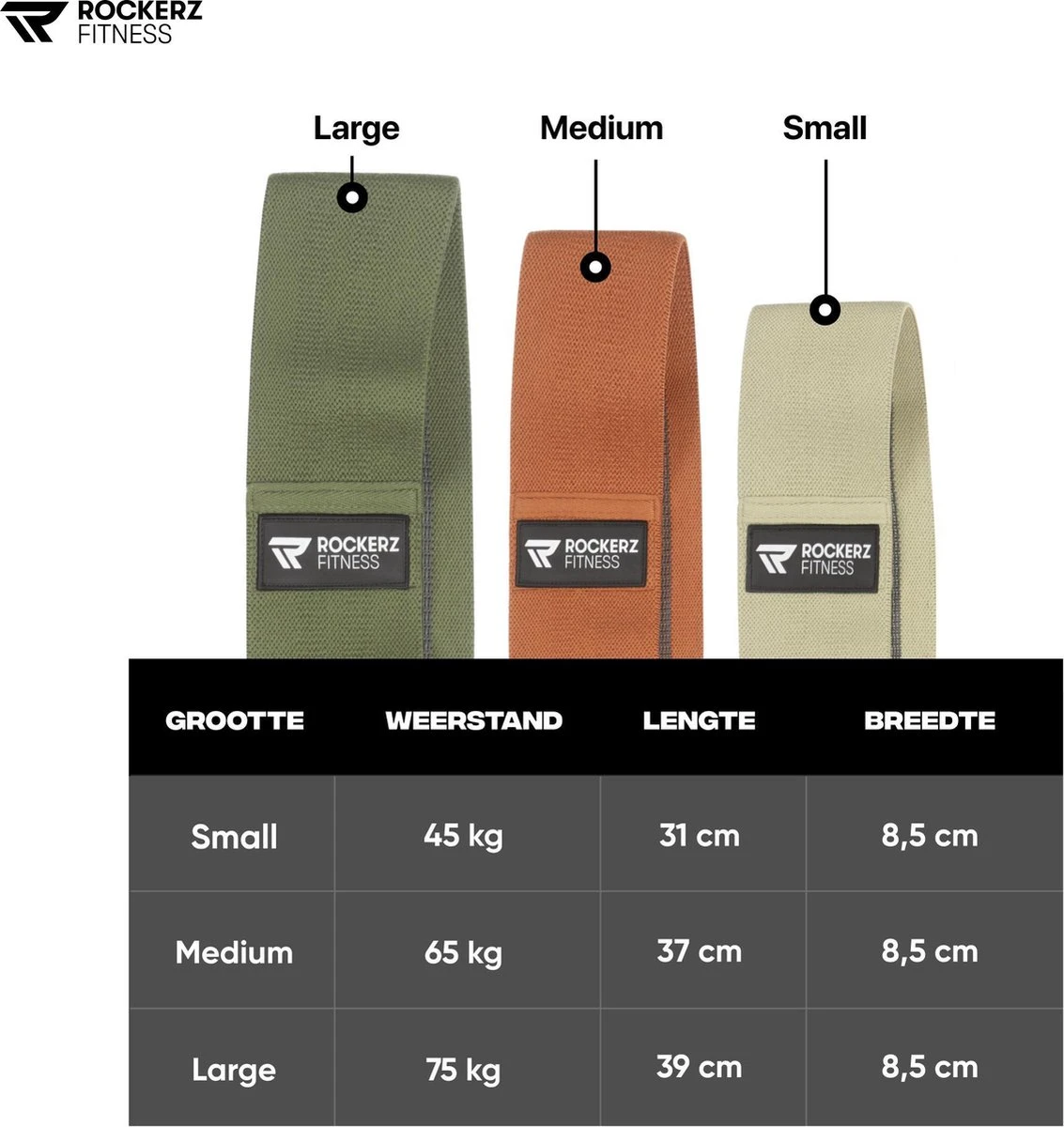 Weerstandsbanden - Booty Band - Resistance Band - Fitness Elastiek Army - 3 Stuks Met Opbergzakje Van Rockerz Fitness® 3 Weerstandsbanden - Booty Band - Resistance Band - Fitness Elastiek Army - 3 Stuks Met Opbergzakje Van Rockerz Fitness® - Afbeelding 3