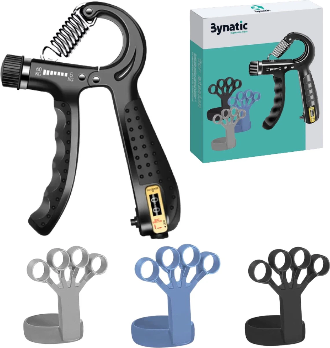 Bynatic Handtrainer Set - Grip Trainer Voor Fitness - Verstelbare Handknijper - Knijphalter Gripper - Onderarm Trainer Set - Handgripper Voor Pols & Vinger - Grip Strength Trainer Verstelbaar - Geschikt Voor Man & Vrouw 1 Bynatic Handtrainer Set - Grip Trainer Voor Fitness - Verstelbare Handknijper - Knijphalter Gripper - Onderarm Trainer Set - Handgripper Voor Pols & Vinger - Grip Strength Trainer Verstelbaar - Geschikt Voor Man & Vrouw