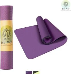 Eco Yoga Mat - Inclusief Draagriem - Fitness Mat Anti Slip - Extra Dik (6 Mm) - 183 X 61 X 0,6 Cm - Paars - Diverse Kleuren - Hoge Korting