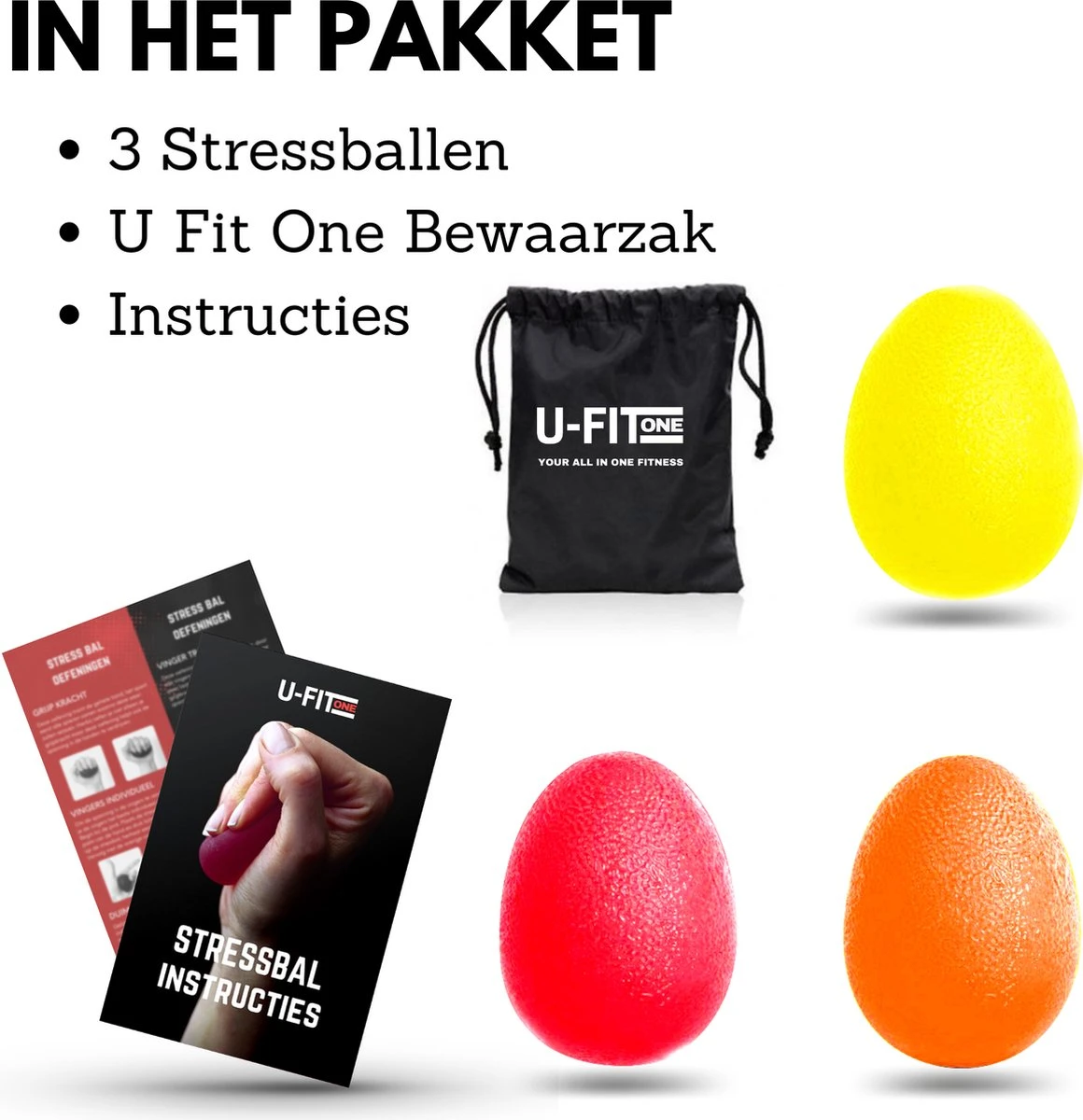U-Fit One 3 Stuks Stressbal- Stressballen - Fidget - Handtrainer - Handknijper - Knijphalter 5 U-Fit One 3 Stuks Stressbal- Stressballen - Fidget - Handtrainer - Handknijper - Knijphalter - Afbeelding 5