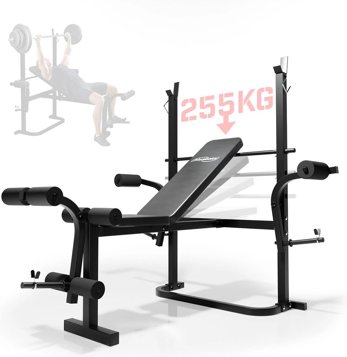 Physionics - Multifunctionele Halterbank - Butterfly Oefening, Sit-ups - Krachttraining - Training Benen - Verstelbare Rugleuning In 4 Standen, Maximum Draagvermogen 255kg - Zwart 1 Physionics - Multifunctionele Halterbank - Butterfly Oefening, Sit-ups - Krachttraining - Training Benen - Verstelbare Rugleuning In 4 Standen, Maximum Draagvermogen 255kg - Zwart