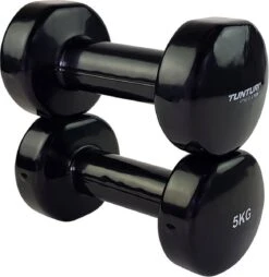 Tunturi Dumbbell Set - 2 X 5,0 Kg - Vinyl - Zwart - Incl. Gratis Fitness App -FitForce Outlet Winkel 1167x1200