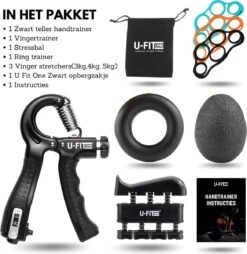 U-Fit One 7 Delige Handtrainer Set - Verstelbare Teller Handgrip - Handknijper - Knijphalter - Stressbal - Vingertrainer - Onderarm Trainer -FitForce Outlet Winkel 1168x1200 2