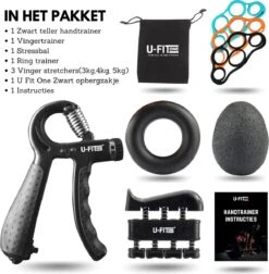 U-Fit One 7 Delige Handtrainer Set - Verstelbare Teller Handgrip - Handknijper - Knijphalter - Stressbal - Vingertrainer - Onderarm Trainer -FitForce Outlet Winkel 1174x1200 1