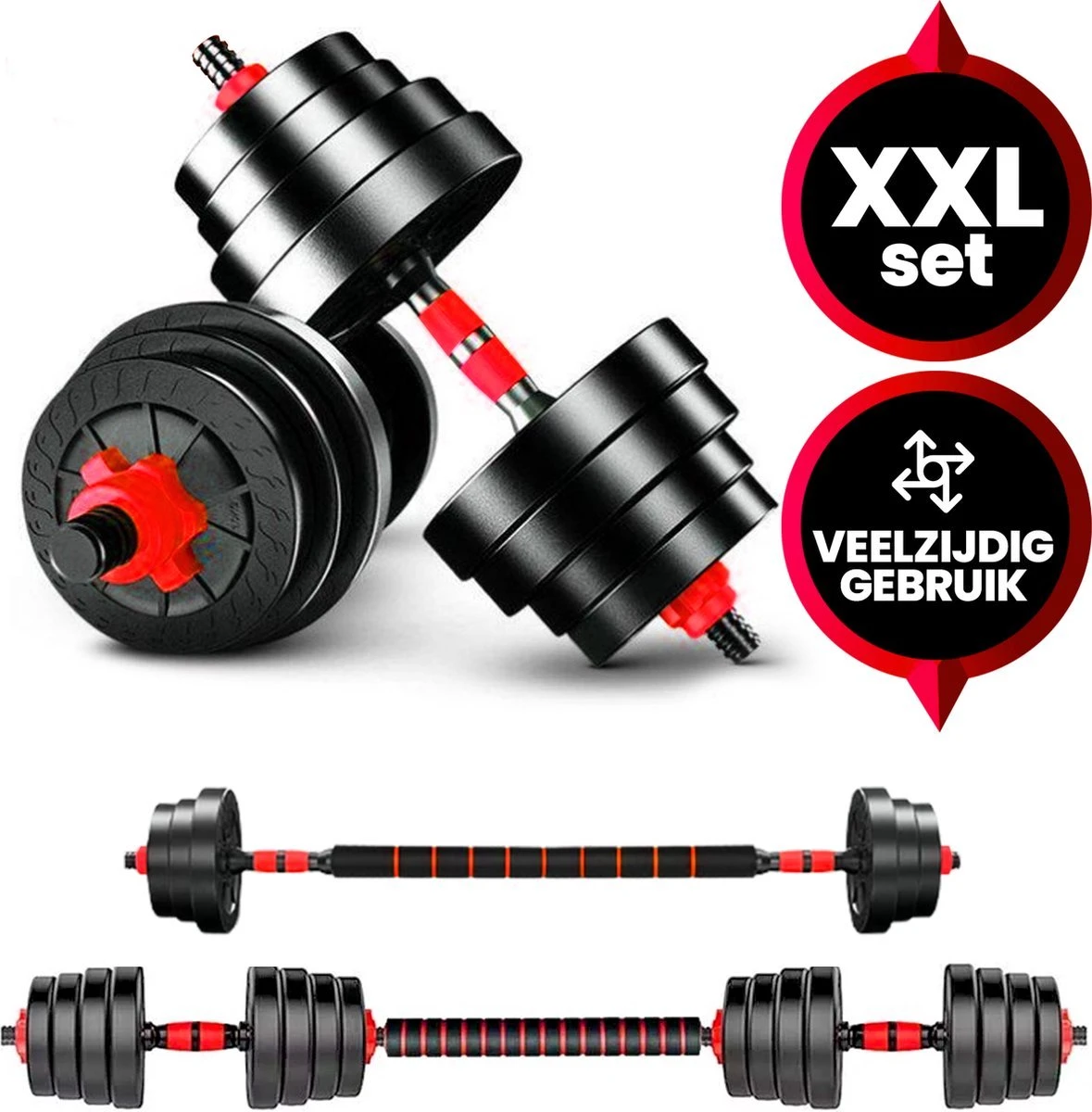 Venom Sports Verstelbare Dumbbell Set Tot 30kg - Professionele 2-in-1 Halterset Gewichten - Gebruiksvriendelijke Fitness Stang - Rood 1 Venom Sports Verstelbare Dumbbell Set Tot 30kg - Professionele 2-in-1 Halterset Gewichten - Gebruiksvriendelijke Fitness Stang - Rood