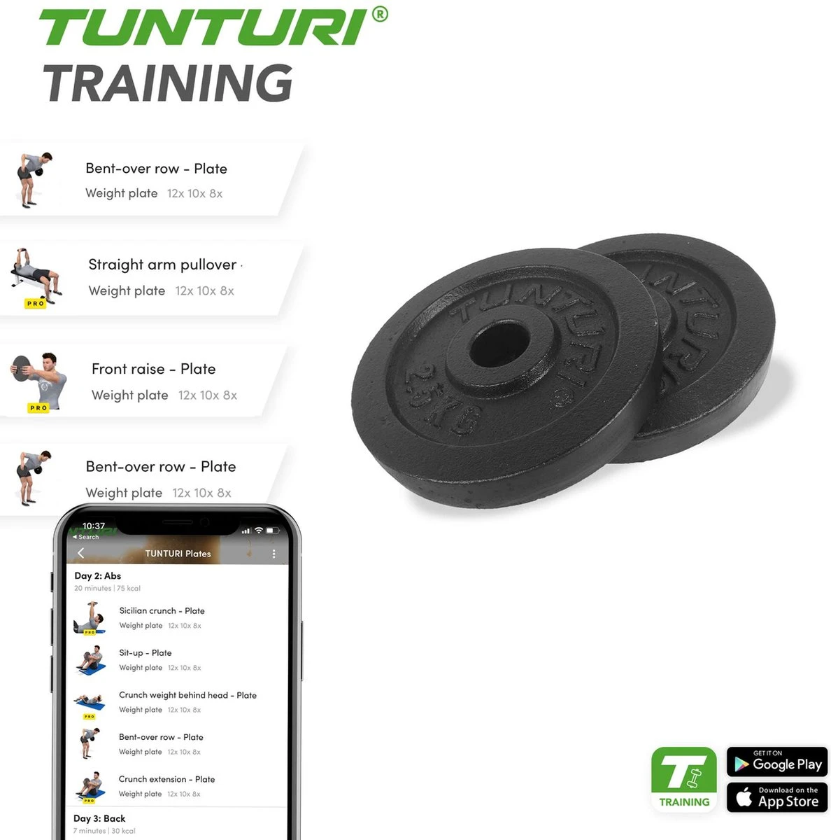 Tunturi Halterschijven - Halter Gewichten - 2 X 2,50 Kg - Ø 30 Mm - Gietijzer - Incl. Gratis Fitness App 3 Tunturi Halterschijven - Halter Gewichten - 2 X 2,50 Kg - Ø 30 Mm - Gietijzer - Incl. Gratis Fitness App - Afbeelding 3