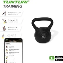 Tunturi PVC Kettle Bell - Kettlebell - 2 Kg - Incl. Gratis Fitness App -FitForce Outlet Winkel 1188x1200