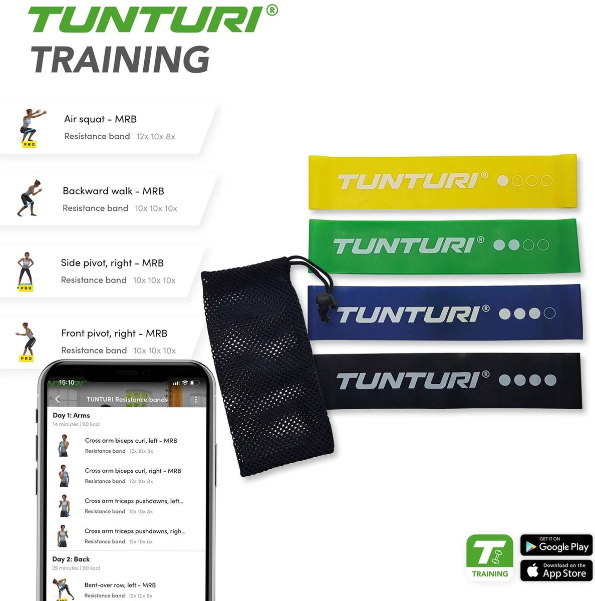 Tunturi 4 Weerstandsbanden Set - Mini Power Body Band - Weerstandsband - Fitness Elastiek - Fitnessband - Trainingsband - Gymnastiekband - Incl. Gratis Fitness App 5 Tunturi 4 Weerstandsbanden Set - Mini Power Body Band - Weerstandsband - Fitness Elastiek - Fitnessband - Trainingsband - Gymnastiekband - Incl. Gratis Fitness App - Afbeelding 5