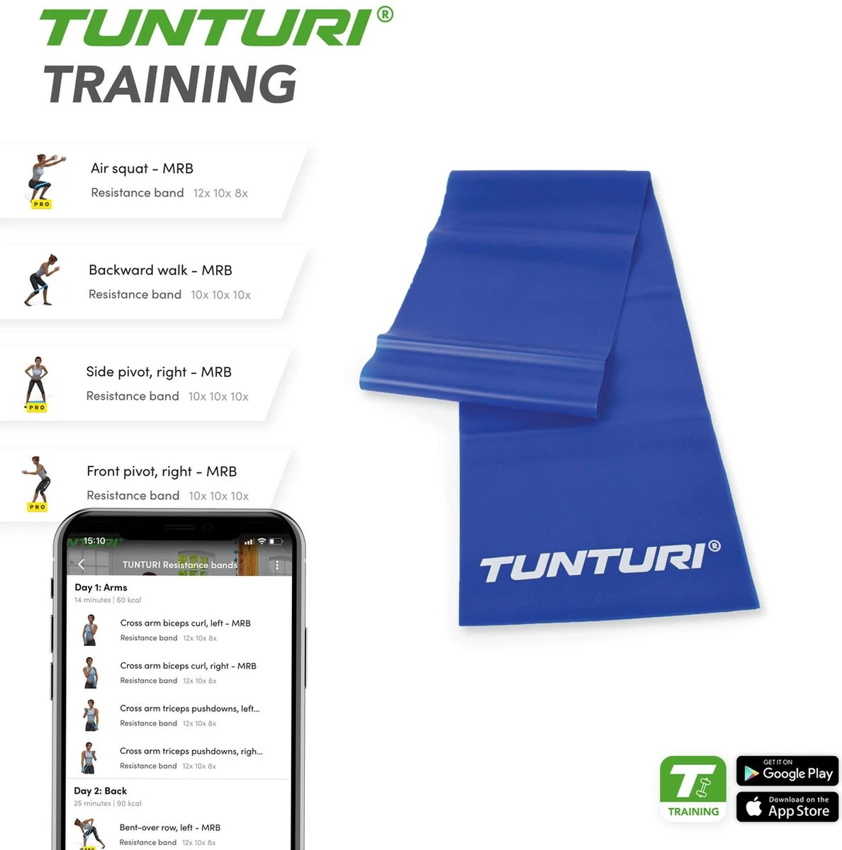 Tunturi Weerstandsband - Zware Weerstand - Fitness Elastiek - Blauw - Incl. Gratis Fitness App 3 Tunturi Weerstandsband - Zware Weerstand - Fitness Elastiek - Blauw - Incl. Gratis Fitness App - Afbeelding 3