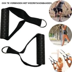 MJ Sports Premium Strap Handles Inclusief 2 Karabijnhaken - Handvatten Set - Voor Krachtstations En Weerstandsbanden - Cable Crossover - Fitness - Handgrepen Met D-ring - Zwart -FitForce Outlet Winkel 1188x1200 48