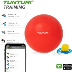 Tunturi Fitness Bal - Yoga Bal Inclusief Pomp - Pilates Bal - Zwangerschaps Bal - 75 Cm - Kleur: Rood - Incl. Gratis Fitness App -FitForce Outlet Winkel 1190x1200