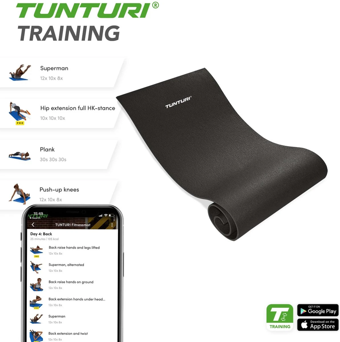 Tunturi XPE Fitnessmat - Oefenmat - 160 Cm X 60 Cm X 0,7 Cm - Zwart - Incl. Gratis Fitness App 3 Tunturi XPE Fitnessmat - Oefenmat - 160 Cm X 60 Cm X 0,7 Cm - Zwart - Incl. Gratis Fitness App - Afbeelding 3