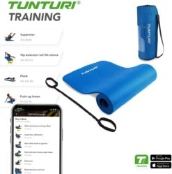 Tunturi Fitnessmat Met Draagtas - Yogamat - Sportmat Gemaakt Van Zacht NBR Materiaal - 180 X 60 X 1,5cm - Blauw - Incl. Gratis Fitness App -FitForce Outlet Winkel 1192x1200 16