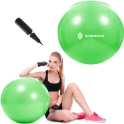 Springos Fitness Bal | Zitbal | Yoga Bal | Fitness | Groen | Inclusief Pomp | 65 Cm