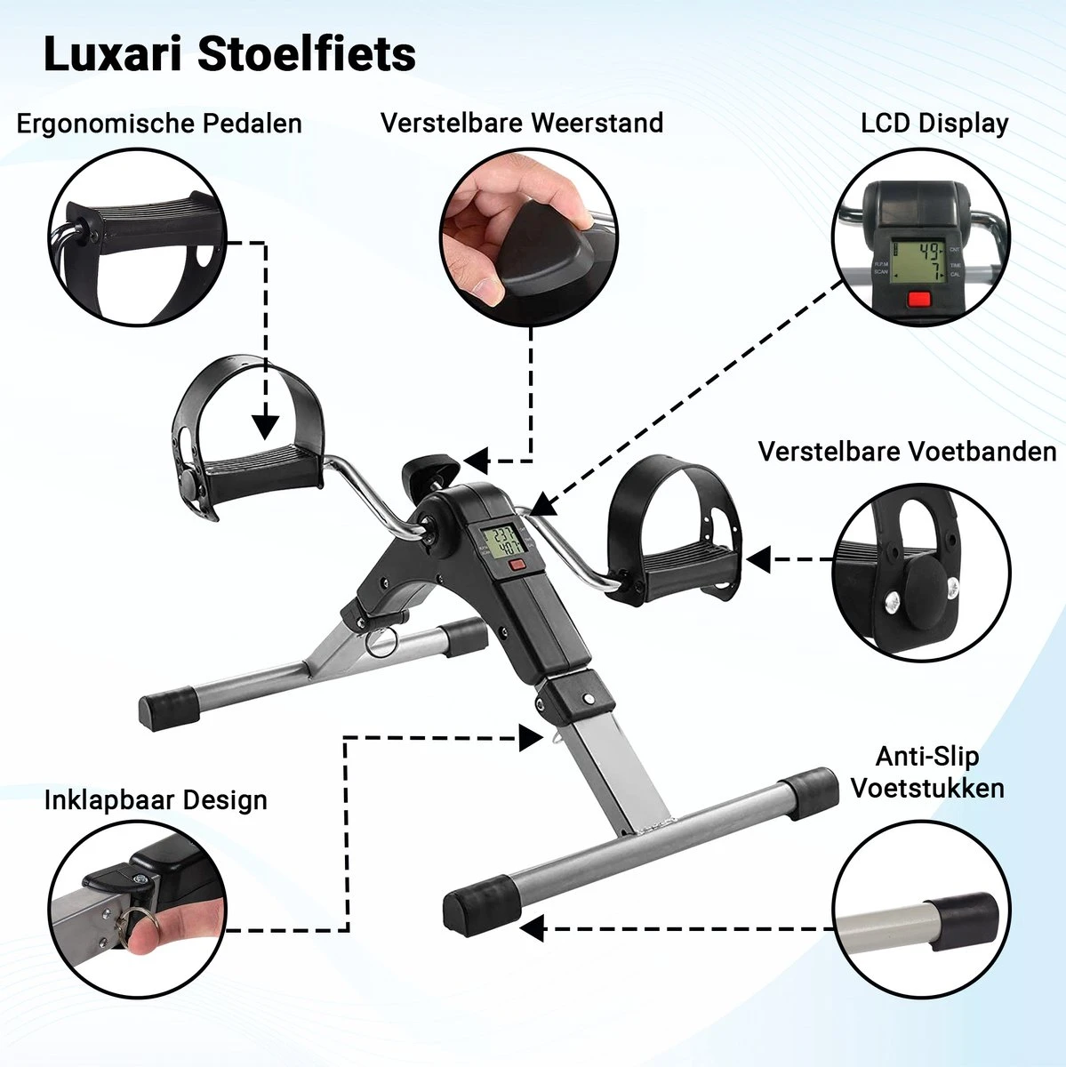 Luxari Stoelfiets - Inclusief Computer - Bureaufiets - Hometrainer - Deskbike - Beentrainer – Pedaaltrainer - Fietstrainer - Bewegingstrainer - Mini Hometrainer 7 Luxari Stoelfiets - Inclusief Computer - Bureaufiets - Hometrainer - Deskbike - Beentrainer – Pedaaltrainer - Fietstrainer - Bewegingstrainer - Mini Hometrainer - Afbeelding 7