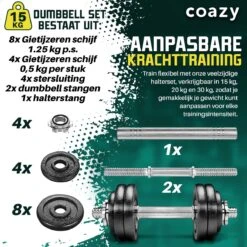 Coazy Dumbell En Barbell Set Verstelbaar - Dumbells - Gewichten Fitness - Halterstang Met Gewichten - Halter -FitForce Outlet Winkel 1199x1200