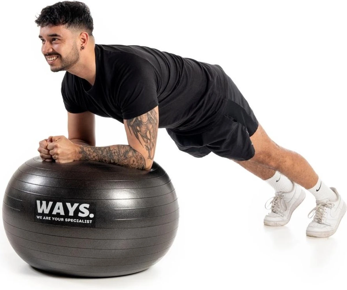 WAYS. Fitnessbal - Inclusief Pomp - Zwart - 75 Cm 2 WAYS. Fitnessbal - Inclusief Pomp - Zwart - 75 Cm - Afbeelding 2