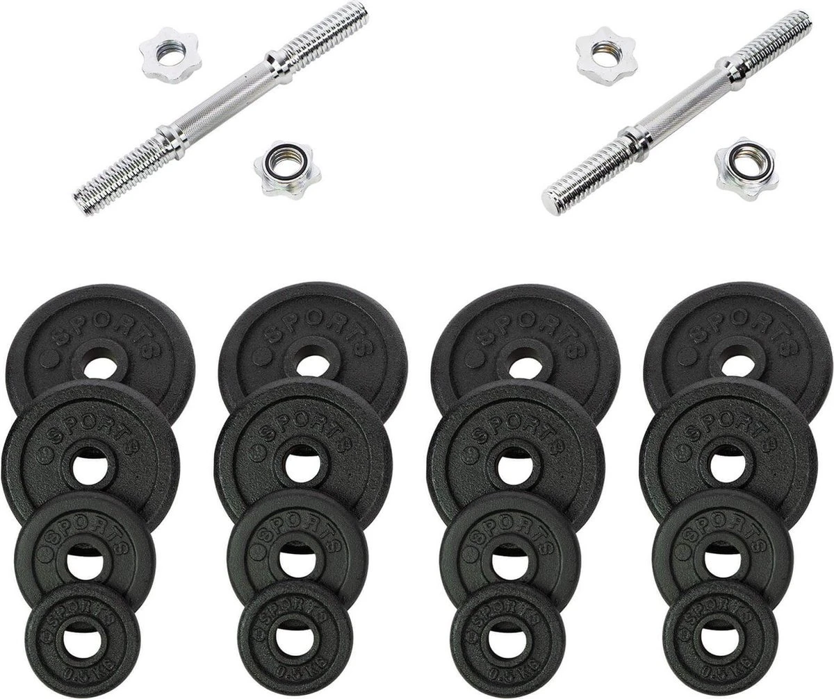 RS Sports Dumbellset - Halterset Met Gewichten - Totaal 30 Kg - 2 Stangen - Zwart 9 RS Sports Dumbellset - Halterset Met Gewichten - Totaal 30 Kg - 2 Stangen - Zwart - Afbeelding 9