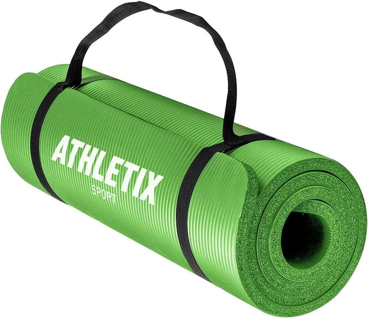 Athletix® Premium NBR Fitnessmat - Yogamat - 183 X 61 X 1.5 Cm - Met Draagriem En Draagtas - Groen 1 Athletix® Premium NBR Fitnessmat - Yogamat - 183 X 61 X 1.5 Cm - Met Draagriem En Draagtas - Groen