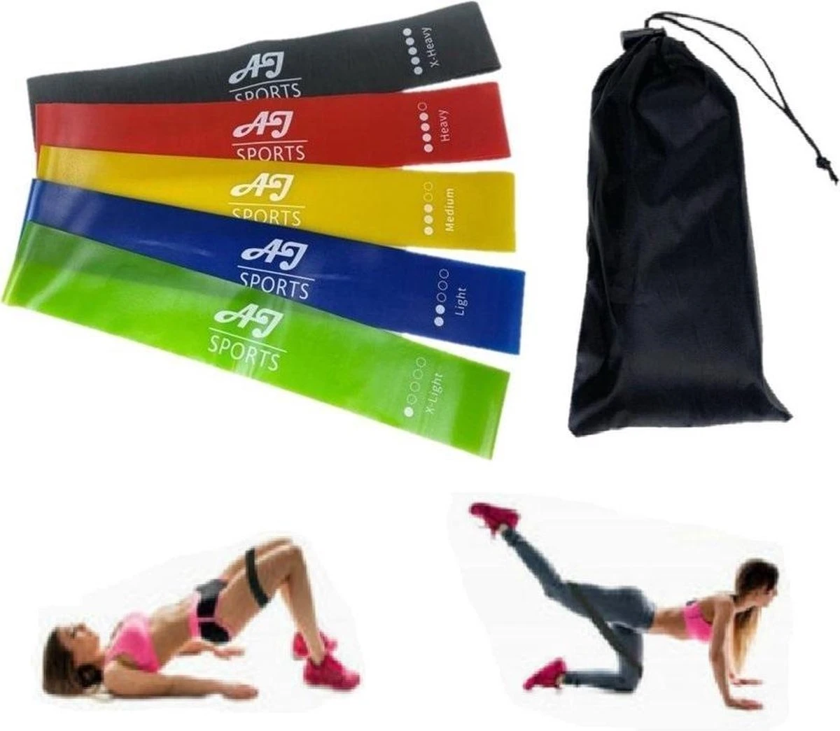 AJ-Sports Latex Weerstandsbanden - Booty Bands - Fitness Elastiek - Weerstandbanden - Set Van 5 Weerstandsbanden - 5 Verschillende Weerstanden - Resistance Band - Fitness Band - Fitness - Workout - Inclusief Draagtas 1 AJ-Sports Latex Weerstandsbanden - Booty Bands - Fitness Elastiek - Weerstandbanden - Set Van 5 Weerstandsbanden - 5 Verschillende Weerstanden - Resistance Band - Fitness Band - Fitness - Workout - Inclusief Draagtas