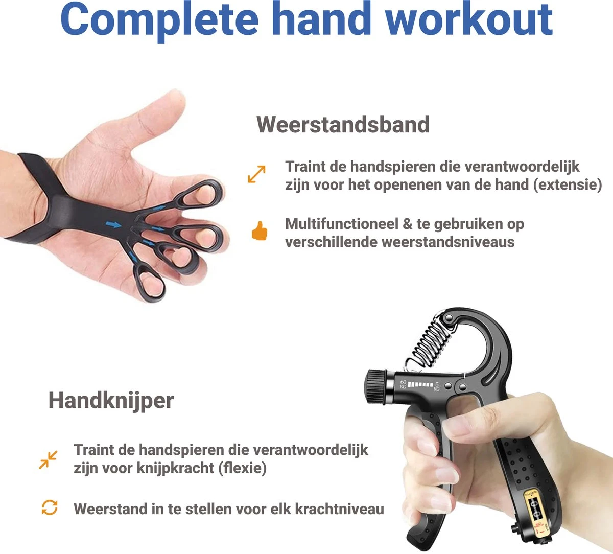 Bynatic Handtrainer Set - Grip Trainer Voor Fitness - Verstelbare Handknijper - Knijphalter Gripper - Onderarm Trainer Set - Handgripper Voor Pols & Vinger - Grip Strength Trainer Verstelbaar - Geschikt Voor Man & Vrouw 2 Bynatic Handtrainer Set - Grip Trainer Voor Fitness - Verstelbare Handknijper - Knijphalter Gripper - Onderarm Trainer Set - Handgripper Voor Pols & Vinger - Grip Strength Trainer Verstelbaar - Geschikt Voor Man & Vrouw - Afbeelding 2