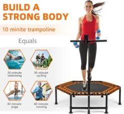 FOXSPORT Trampoline - Jump - Fitness - Volwassene Of Kindertrampoline - Met Telefoonhouder - Fitness Trampoline Met Handvat - Mini Trampoline - Kleine Trampoline - Sport Trampoline - Inclusief Handgrip - Fitnesstrampolines - Vereist Montage - 123 Cm -FitForce Outlet Winkel 1200x1097 4