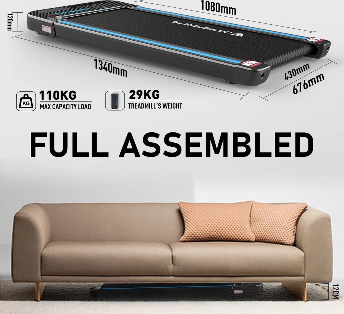 Citysports Loopband WP2 | 440W Motor | LCD-scherm | Bluetooth | Meerdere Snelheidsstanden 5 Citysports Loopband WP2 | 440W Motor | LCD-scherm | Bluetooth | Meerdere Snelheidsstanden - Afbeelding 5