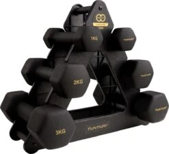 Tunturi Gewichten Centuri - Halterset - Dumbbell Set - Neopreen Dummbbells - 1 T/m 3kg - 3 Paar - Incl. Gratis Fitness App