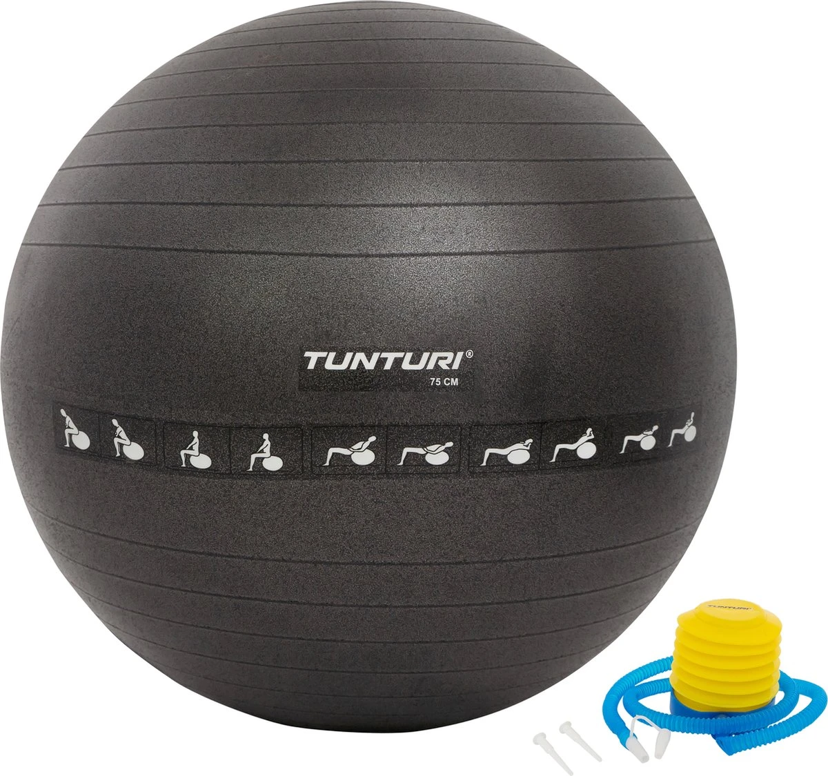 Tunturi Fitnessbal - Gymball - Swiss Ball - 75 Cm - Anti Burst - Inclusief Pomp - Zwart - Incl. Gratis Fitness App 1 Tunturi Fitnessbal - Gymball - Swiss Ball - 75 Cm - Anti Burst - Inclusief Pomp - Zwart - Incl. Gratis Fitness App