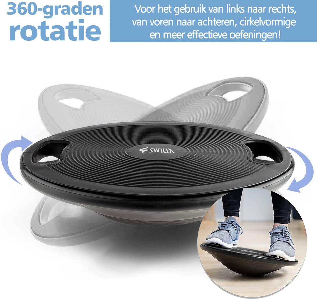 Swilix ® Balance Board - Balansbord Ø40 Cm - Balanstrainer Met 2 Handgrepen - Zwart 6 Swilix ® Balance Board - Balansbord Ø40 Cm - Balanstrainer Met 2 Handgrepen - Zwart - Afbeelding 6