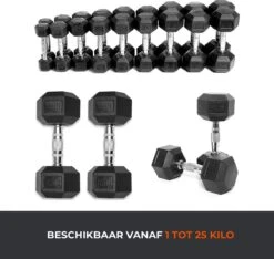 Core Power Hexa Dumbells Set - 2x 12,5 Kg - Gewichten Met Rubber Coating En Verchroomde Grip - Geschikt Voor Professioneel Gebruik, CrossFit En Thuis Fitness - Verkrijgbaar Van 1 Tm 25 Kg -FitForce Outlet Winkel 1200x1137 1