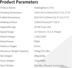 WalkingPad A1 PRO 746W Inklapbaar Elektrisch Loopband Fitness Walking Pad-0.5~6km/h -Automatische Snelheidsregeling Workout App-met LED Scherm/Afstandsbediening/Wiel-voor Thuis En Kantoor -FitForce Outlet Winkel 1200x1138 14