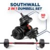 SOUTHWALL Dumbbells Set Verstelbaar Met Halterstang Tot 30kg – Verstelbare Halterset – Fitness Stang – Fitness Gewichten Set – Professionele 2-in-1 Dumbbellset – Gebruiksvriendelijk – Multifunctioneel – Dumbell Set 30 Kg – Rood/Zwart