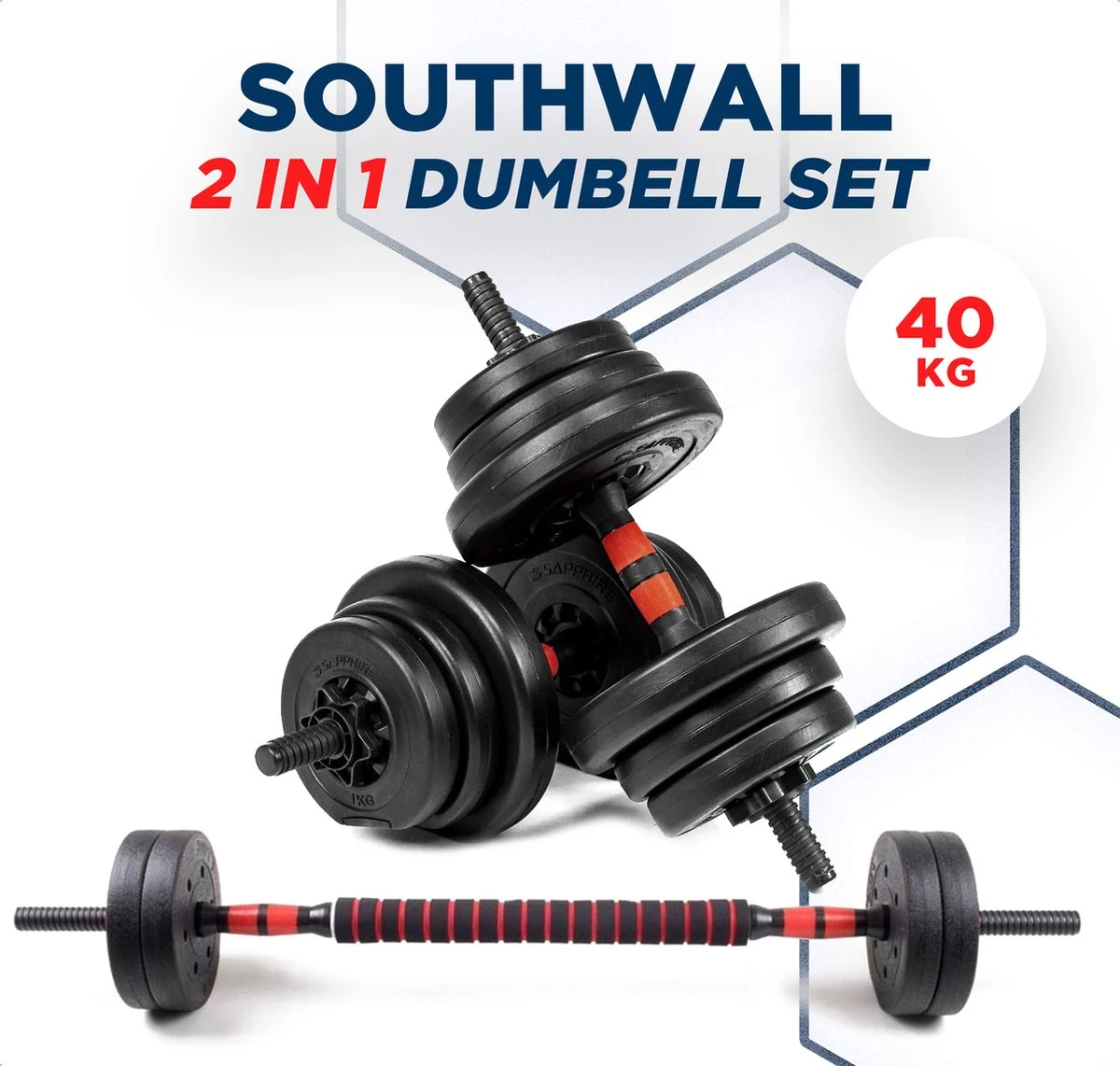 SOUTHWALL Dumbbells Set Verstelbaar Met Halterstang Tot 40kg – Verstelbare Halterset – Fitness Stang – Fitness Gewichten Set – Professionele 2-in-1 Dumbbellset – Home Gym – Krachttraining – Gebruiksvriendelijk – Multifunctioneel – Dumbell Set 40 Kg 1 SOUTHWALL Dumbbells Set Verstelbaar Met Halterstang Tot 40kg – Verstelbare Halterset – Fitness Stang – Fitness Gewichten Set – Professionele 2-in-1 Dumbbellset – Home Gym – Krachttraining – Gebruiksvriendelijk – Multifunctioneel – Dumbell Set 40 Kg