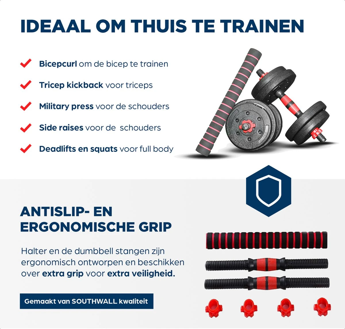 SOUTHWALL Dumbbells Set Verstelbaar Met Halterstang Tot 40kg – Verstelbare Halterset – Fitness Stang – Fitness Gewichten Set – Professionele 2-in-1 Dumbbellset – Home Gym – Krachttraining – Gebruiksvriendelijk – Multifunctioneel – Dumbell Set 40 Kg 2 SOUTHWALL Dumbbells Set Verstelbaar Met Halterstang Tot 40kg – Verstelbare Halterset – Fitness Stang – Fitness Gewichten Set – Professionele 2-in-1 Dumbbellset – Home Gym – Krachttraining – Gebruiksvriendelijk – Multifunctioneel – Dumbell Set 40 Kg - Afbeelding 2