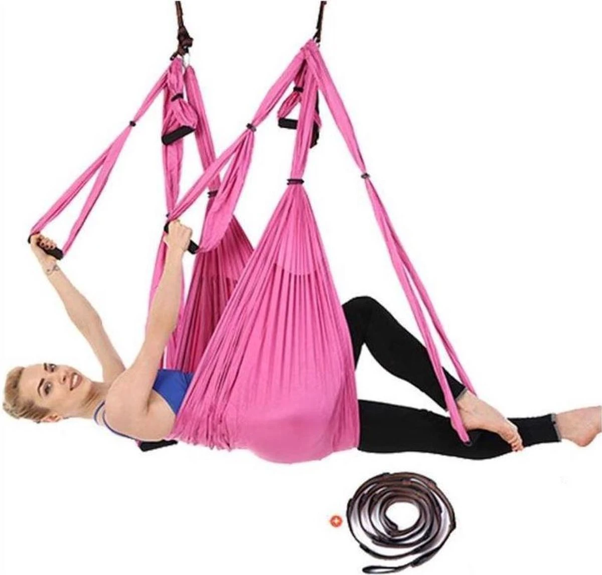 Yoga Aerial Swing Hangmat Compleet Systeem Met 3 Sets Handgrepen Gewicht Tot 300kg Roze 2 Yoga Aerial Swing Hangmat Compleet Systeem Met 3 Sets Handgrepen Gewicht Tot 300kg Roze - Afbeelding 2