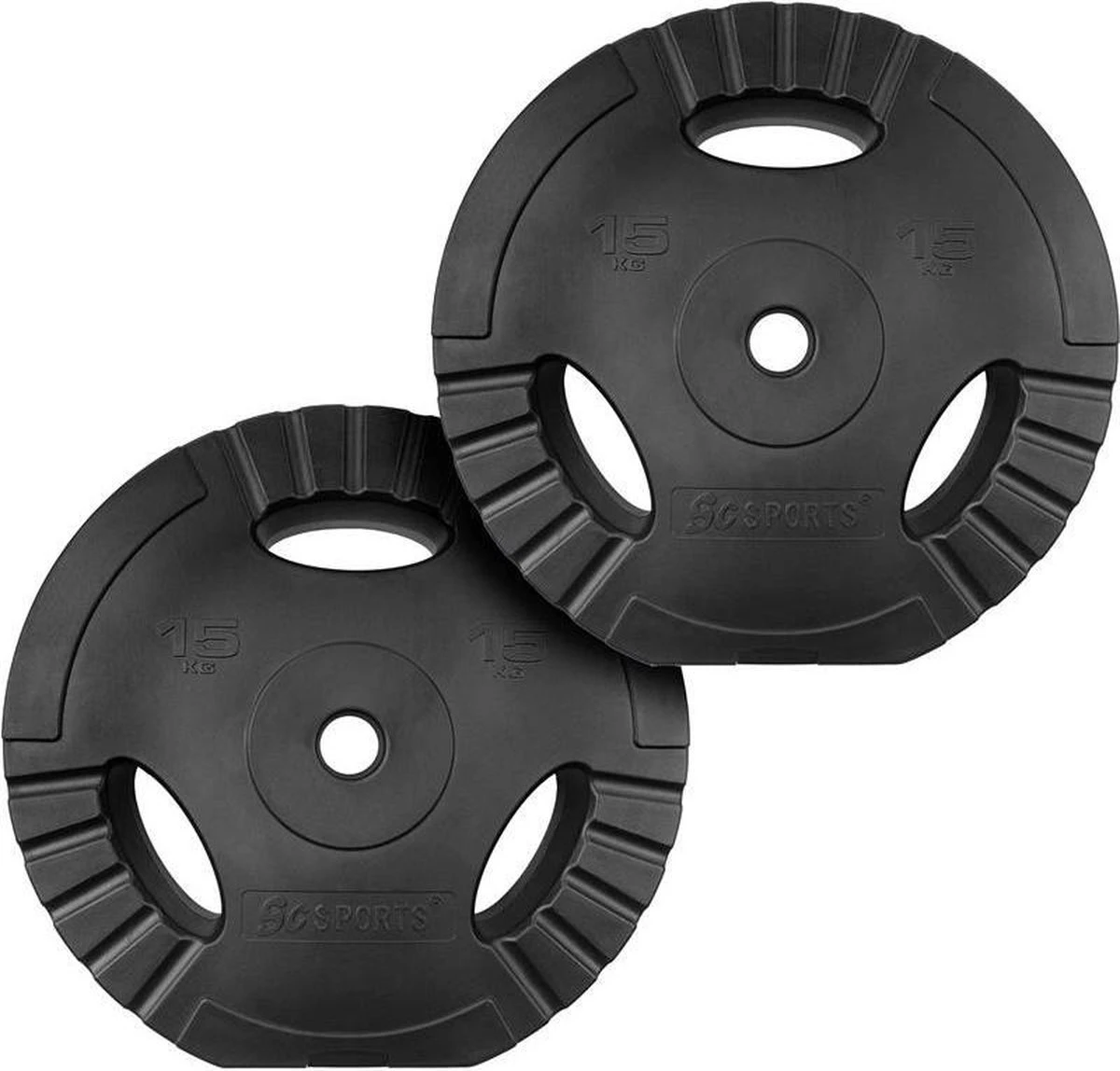 ScSPORTS® Halterschijven Set 30 Kg - 2 X 15 Kg - Gewichten Met Handgrepen - Kunststof - 30 Mm 1 ScSPORTS® Halterschijven Set 30 Kg - 2 X 15 Kg - Gewichten Met Handgrepen - Kunststof - 30 Mm
