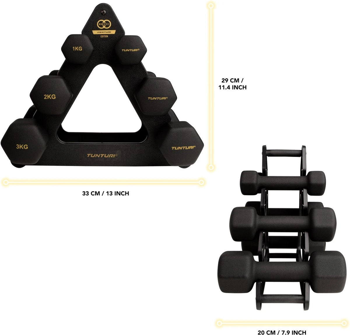 Tunturi Gewichten Centuri - Halterset - Dumbbell Set - Neopreen Dummbbells - 1 T/m 3kg - 3 Paar - Incl. Gratis Fitness App 3 Tunturi Gewichten Centuri - Halterset - Dumbbell Set - Neopreen Dummbbells - 1 T/m 3kg - 3 Paar - Incl. Gratis Fitness App - Afbeelding 3