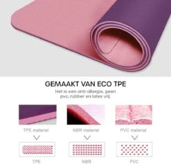 Eco Yoga Mat - Inclusief Draagriem - Anti Slip - Extra Dik (6 Mm) - 183 X 61 X 0,6 Cm - Paars/Roze - Diverse Kleuren -FitForce Outlet Winkel 1200x1153 5