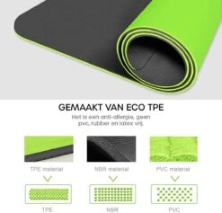Eco Yoga Mat - Inclusief Draagriem - Anti Slip - Extra Dik (6 Mm) - 183 X 61 X 0,6 Cm - Zwart/Groen - Diverse Kleuren -FitForce Outlet Winkel 1200x1153 6