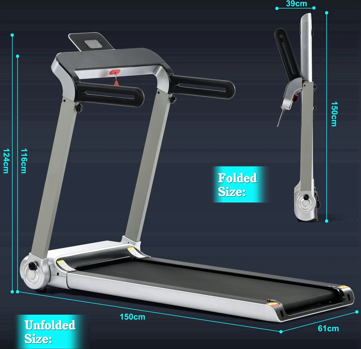 Merax Elektrische Loopband - Opvouwbaar - Inklapbaar Hardloopband - Professioneel - Fitness Hometrainer - Zilver Met Zwart 6 Merax Elektrische Loopband - Opvouwbaar - Inklapbaar Hardloopband - Professioneel - Fitness Hometrainer - Zilver Met Zwart - Afbeelding 6