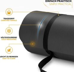 Tresko - Yogamat Zwart 1,5 Cm Dik - Fitness Mat - Sportmat - Pilates - Aerobics - Yoga Mat Met Draagriem -FitForce Outlet Winkel 1200x1163 8