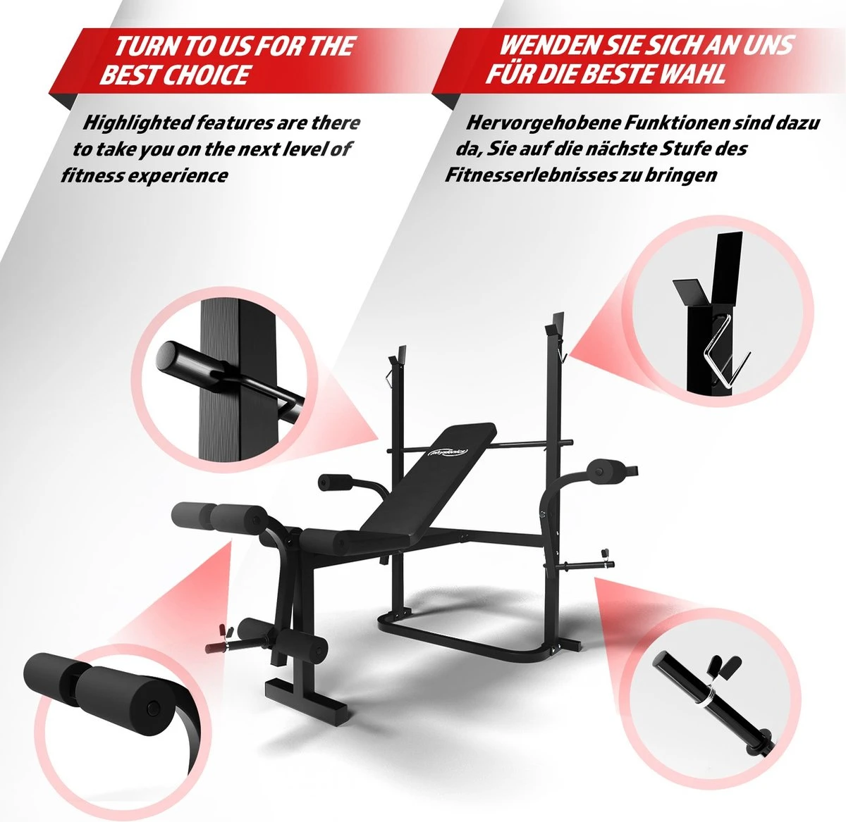 Physionics - Multifunctionele Halterbank - Butterfly Oefening, Sit-ups - Krachttraining - Training Benen - Verstelbare Rugleuning In 4 Standen, Maximum Draagvermogen 255kg - Zwart 10 Physionics - Multifunctionele Halterbank - Butterfly Oefening, Sit-ups - Krachttraining - Training Benen - Verstelbare Rugleuning In 4 Standen, Maximum Draagvermogen 255kg - Zwart - Afbeelding 10