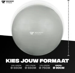 Rockerz Fitness® - Yoga Bal Inclusief Pomp - Pilates Bal - Fitness Bal - Zwangerschapsbal - Goede Houding Bij Het Thuiswerken - 90 Cm - Kleur: Grijs -FitForce Outlet Winkel 1200x1173 4