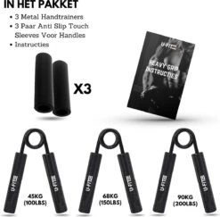 U-Fit One 3 Delige Metal Handtrainer Set - 45kg, 68kg, 90kg - Grip Trainer - Handknijper - Knijphalter - Armtrainer - Hand Knijper - Handgripper - Heavy Gripper - Onderarm - Buigveer - Zwart -FitForce Outlet Winkel 1200x1181 2